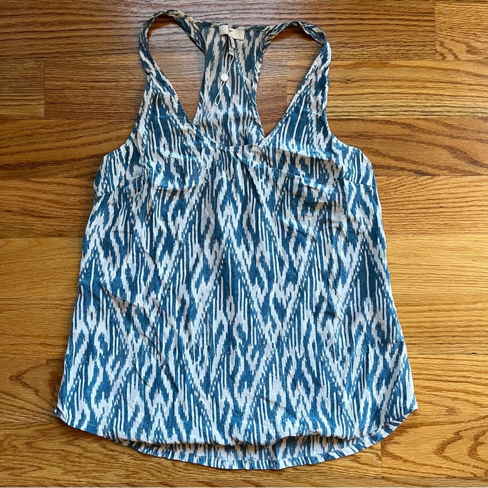 Joie blue and white patterned silk top size small